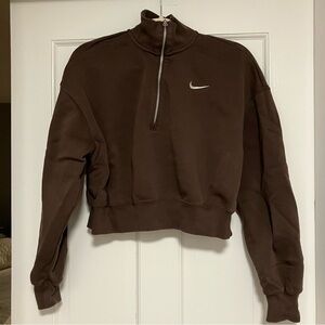Nike Sportswear Phoenix Fleece 1/2 Zip Cropped Sweatshirt Brown Espresso M